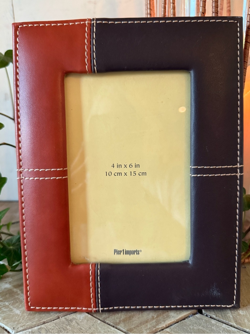 NWOT! Pier One Imports Vegan Leather, Rustic Frames, Set of 2, 4”x6” Photos - Picture 4 of 5